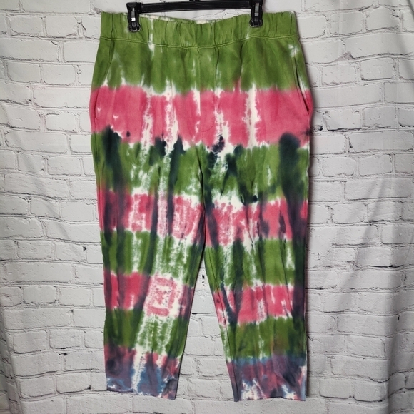 Sandrine Rose X Free People Tie Dye Sweatpants Green Pink Blue Size Large - Picture 1 of 6